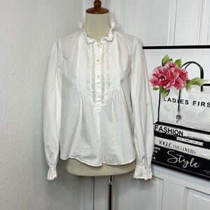 La Vie Rebecca Taylor White Ruffled Collar Tunic Blouse S